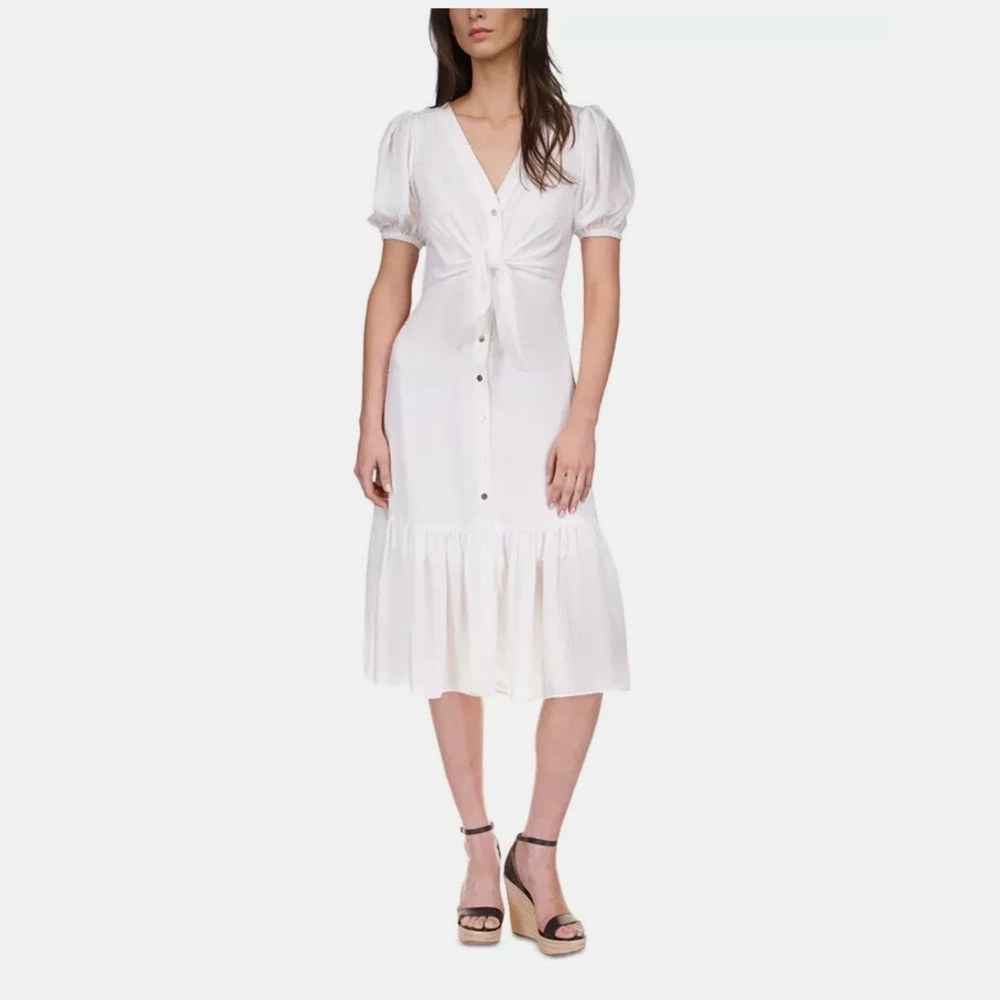 Michael Kors Ivory Textured Tie-Front Maxi Dress